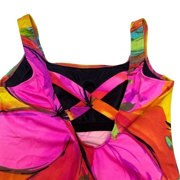 •- Vtg Y2K 90s Neon Swimsuit Cross Back One Piece AA - Picture 9 of 14